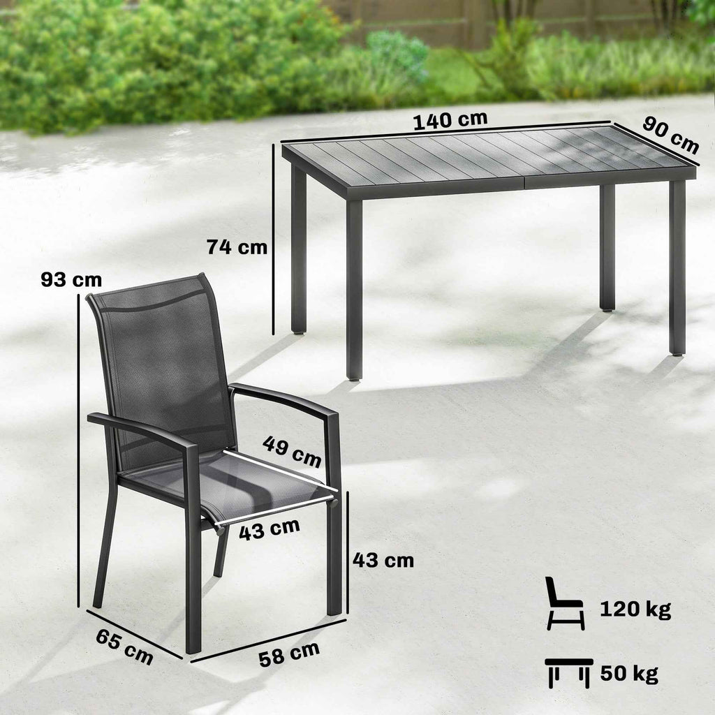 Outsunny 7-Piece Outdoor Set with 2-Section Garden Table and 6 Stackable Texteline Chairs, Grey