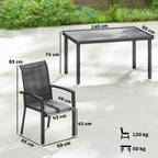 Outsunny 7-Piece Outdoor Set with 2-Section Garden Table and 6 Stackable Texteline Chairs, Grey