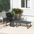 Outsunny Folding Garden Lounger with 5-Position Reclining Backrest and Cushion, 185x58x30cm, Black