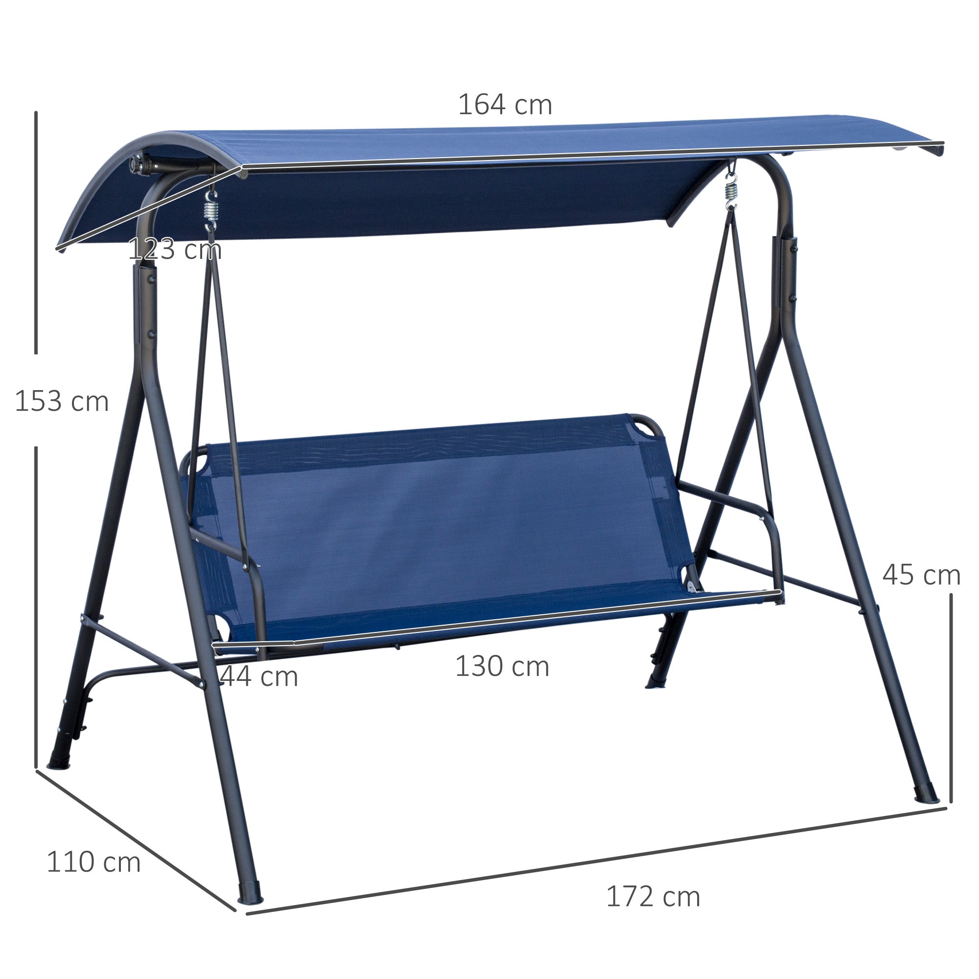 3 Seater Garden Swing with Adjustable Canopy, Oxford Fabric and Steel, Dark Blue