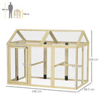 PawHut Outdoor Wooden Chicken Run with Multiple Doors and Metal Mesh, 140x88.5x106 cm, Wood Color