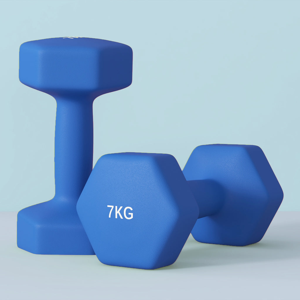 SPORTNOW Set of 2 2x7kg Hexagonal Dumbbells in Metal and Plastic with Non-Slip Grip, 22.5x10.5x10.5 cm, Blue