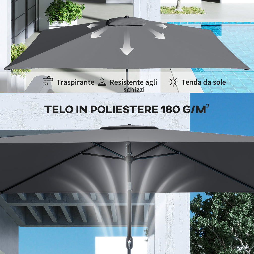 Outsunny 3x2m Rectangular Garden Umbrella with Crank Handle, Metal and Polyester, Dark Grey