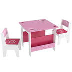 AIYAPLAY Children's Table and Chair Set for 3-8 Years Old, MDF Wooden Coffee Table with Shelf and Heart Design, Pink