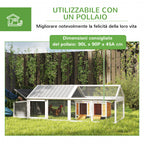 PawHut Wooden Chicken Coop for 4-8 Chickens with Wire Mesh and Opening Roof, 240x112.5x76 cm, White