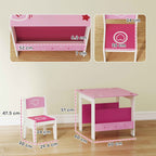 AIYAPLAY Children's Table and Chair Set for 3-8 Years Old, MDF Wooden Coffee Table with Shelf and Heart Design, Pink