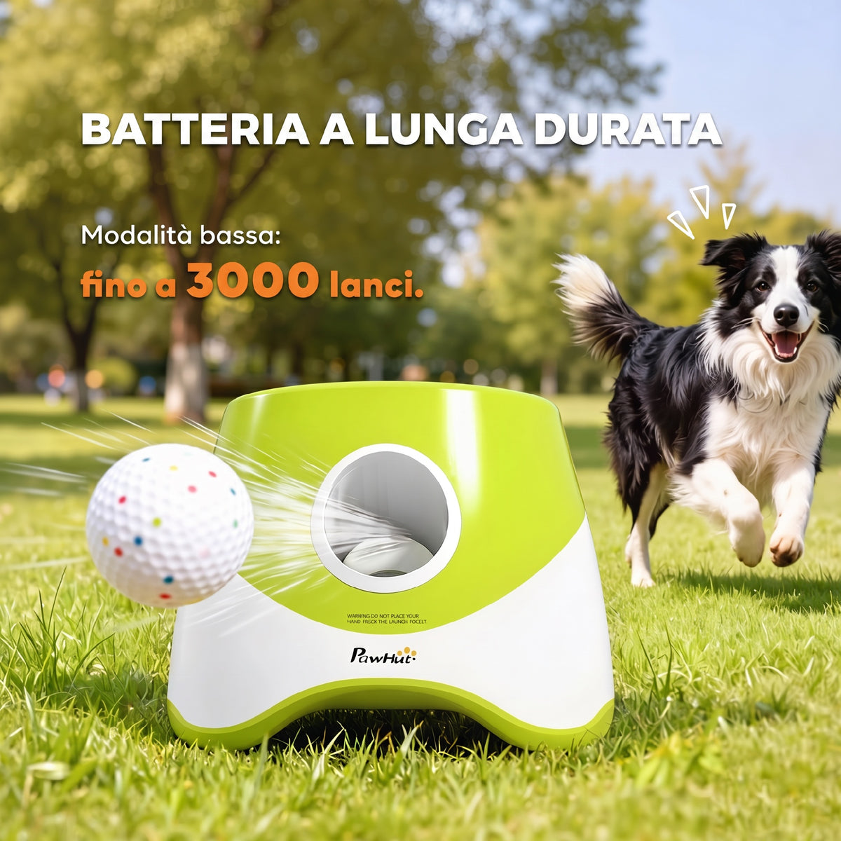 PawHut Automatic Ball Launcher for Small and Medium Dogs with 3 Balls, 3 Adjustable Distances, Green
