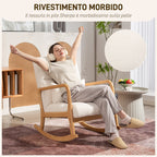 90°-130° Rocking Chair with Lumbar Cushion, Sherpa Fabric Upholstery, 64.5x82x89 cm, White and Wood Color