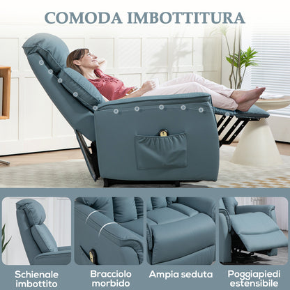 Electric Reclining Relaxation Armchair with Remote Control and Footrest, 80x94x104cm Light Blue