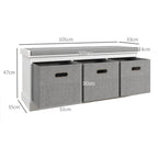 Wooden Shoe Bench with 3 Drawers and Fabric Seat for 3 Pairs of Shoes, 105x35x47 cm, White