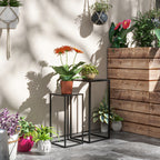 Plant Stand Table Set of 2 in Steel for Indoor and Outdoor Use, 25x25x58.5 cm and 31x31x65 cm, Black