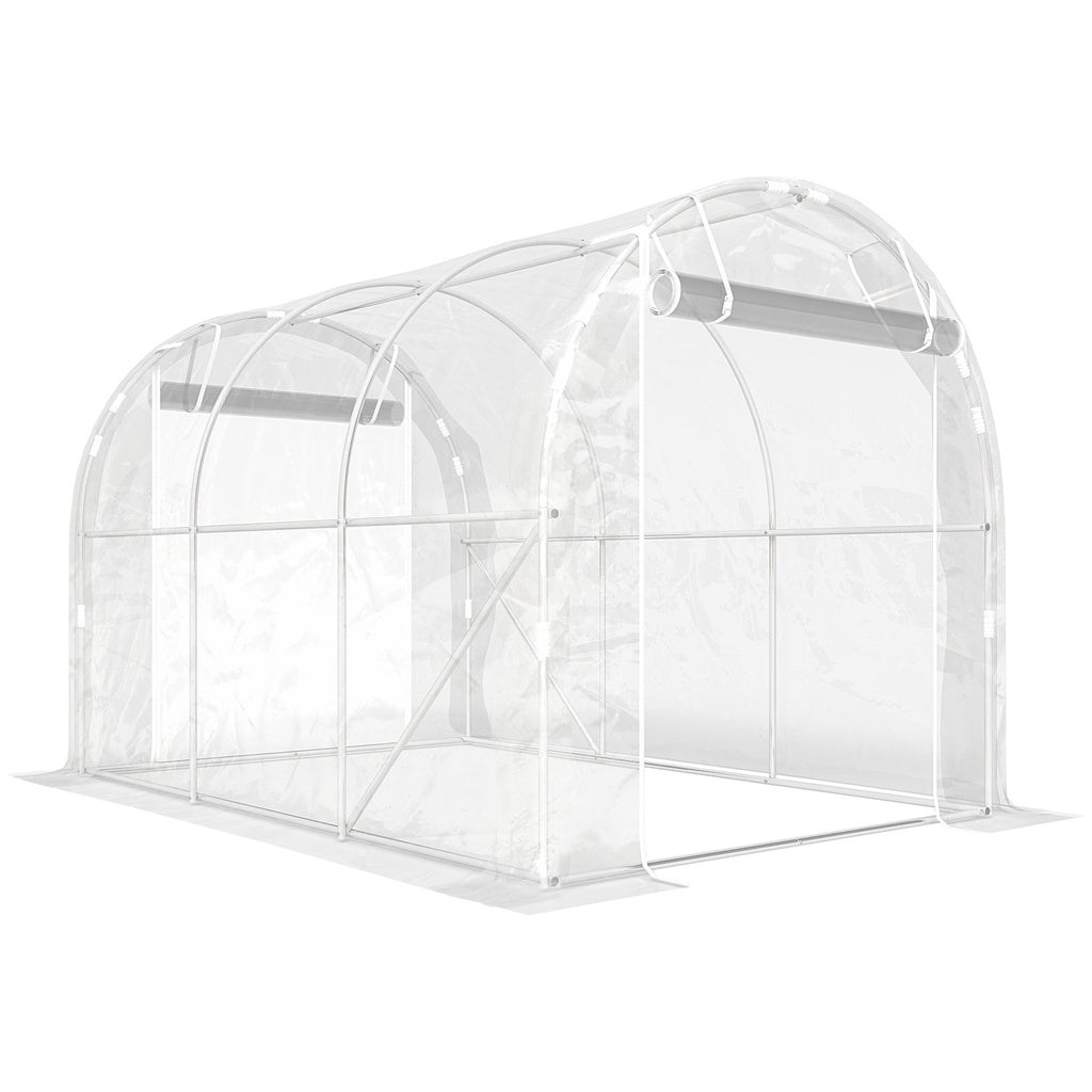 Outsunny 2x3x2 m Tunnel Greenhouse with Roller Doors, Steel Frame and Anti-UV PE Cover, Transparent