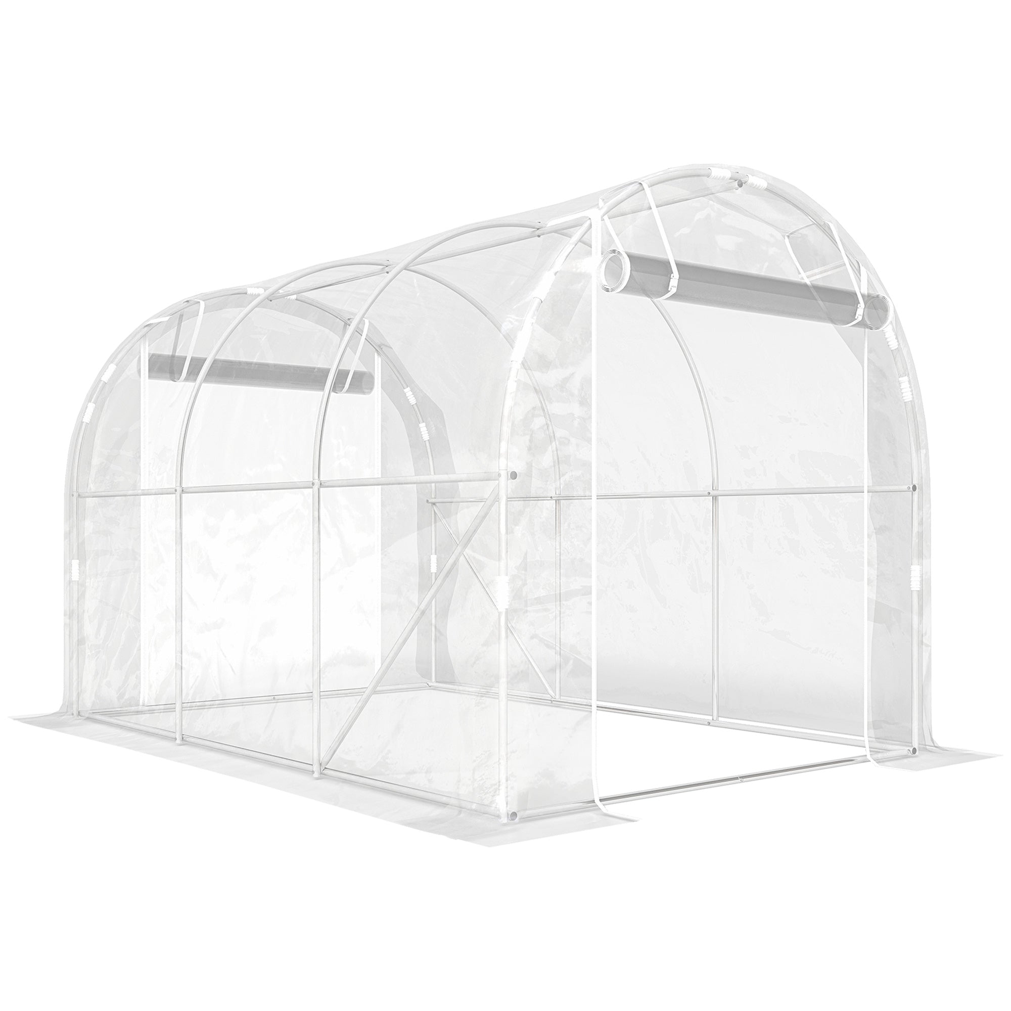 Outsunny 2x3x2 m Tunnel Greenhouse with Roller Doors, Steel Frame and Anti-UV PE Cover, Transparent