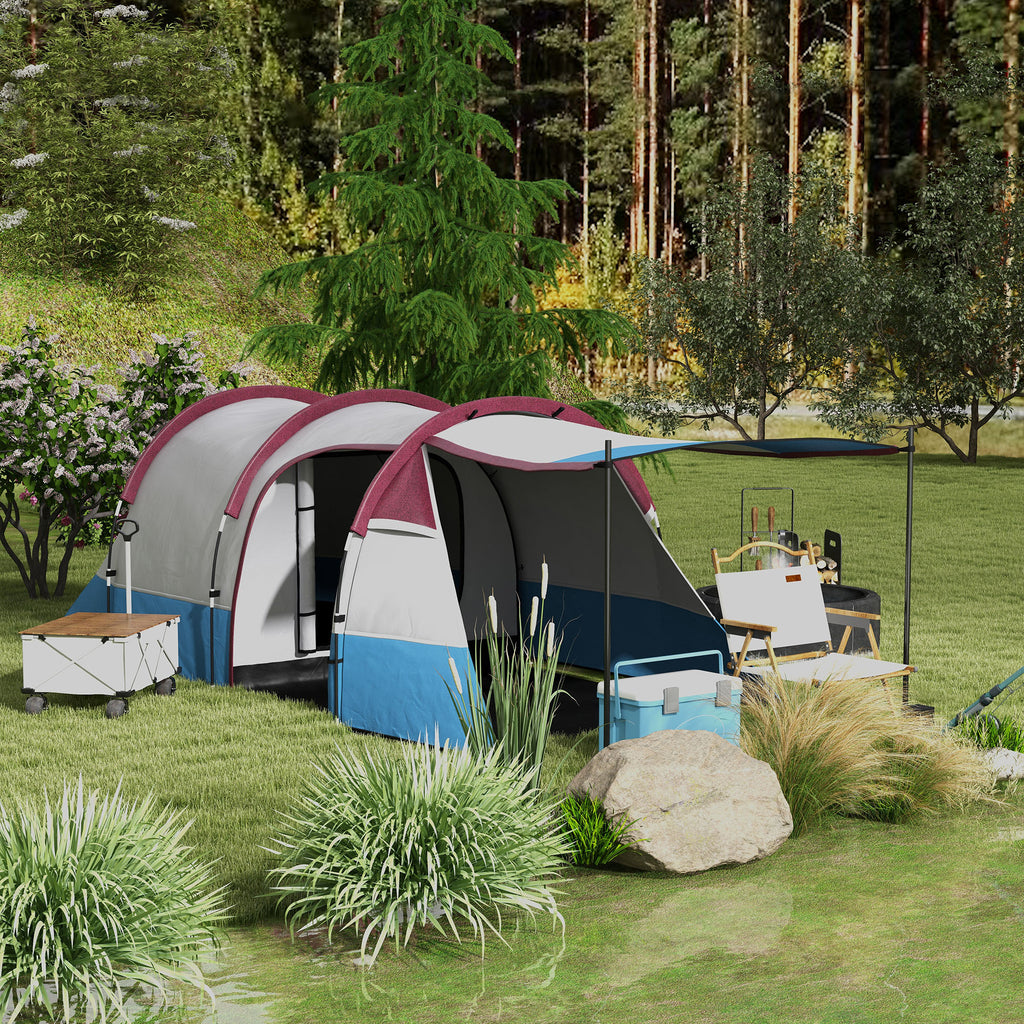 Outsunny Waterproof Camping Tent with 2 Areas and 3 Entrances, in Polyester and Fiberglass, 420x200x150 cm, Red - Borgè