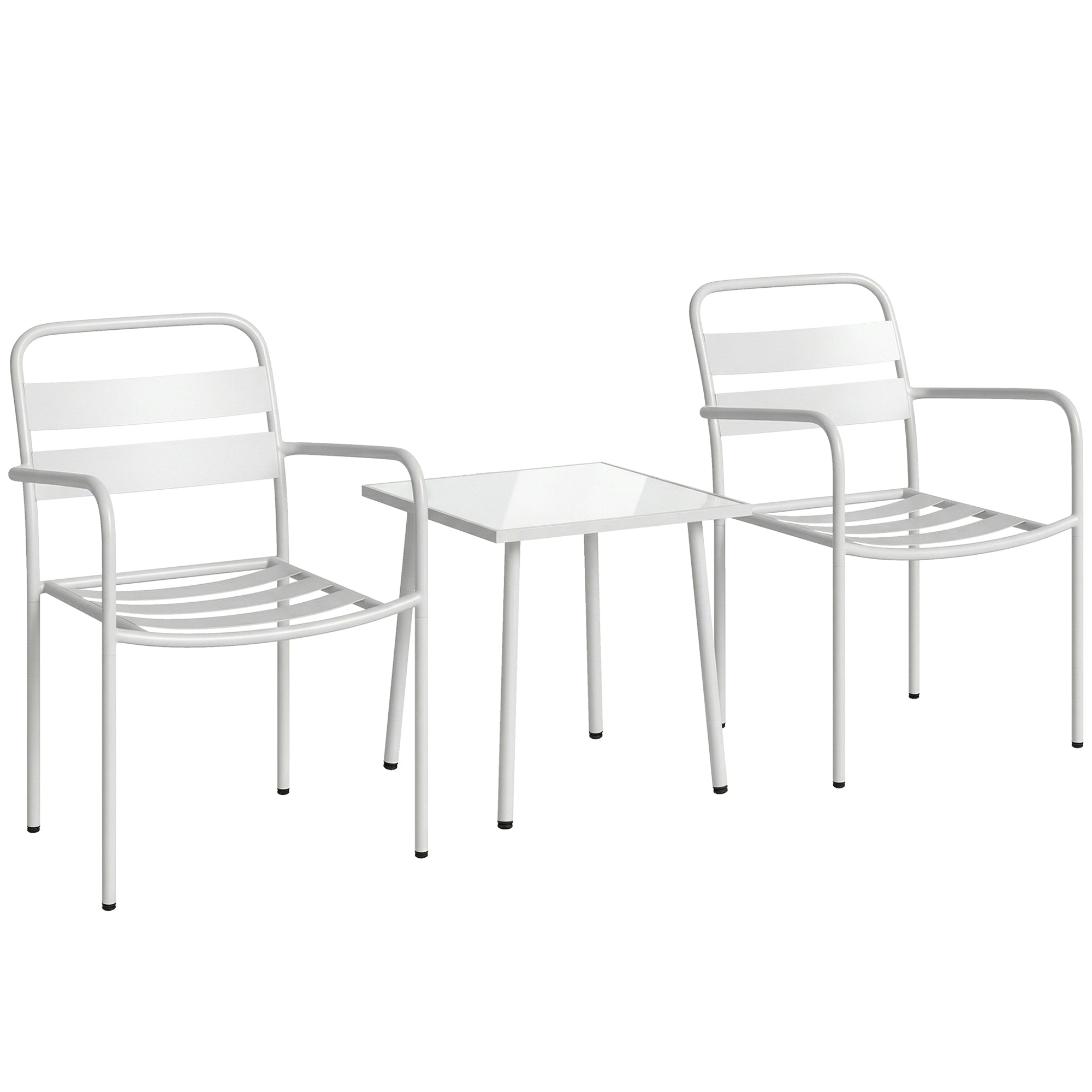 Outsunny 3-piece bistro set: glass table and 2 chairs, white outdoor furniture.
