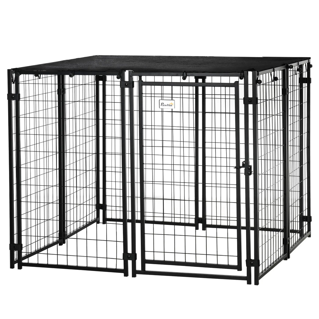 Foldable Dog Playpen with Cover, 8 Panels with Lockable Door, 141x141x113cm, Black