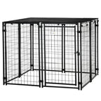 Foldable Dog Playpen with Cover, 8 Panels with Lockable Door, 141x141x113cm, Black