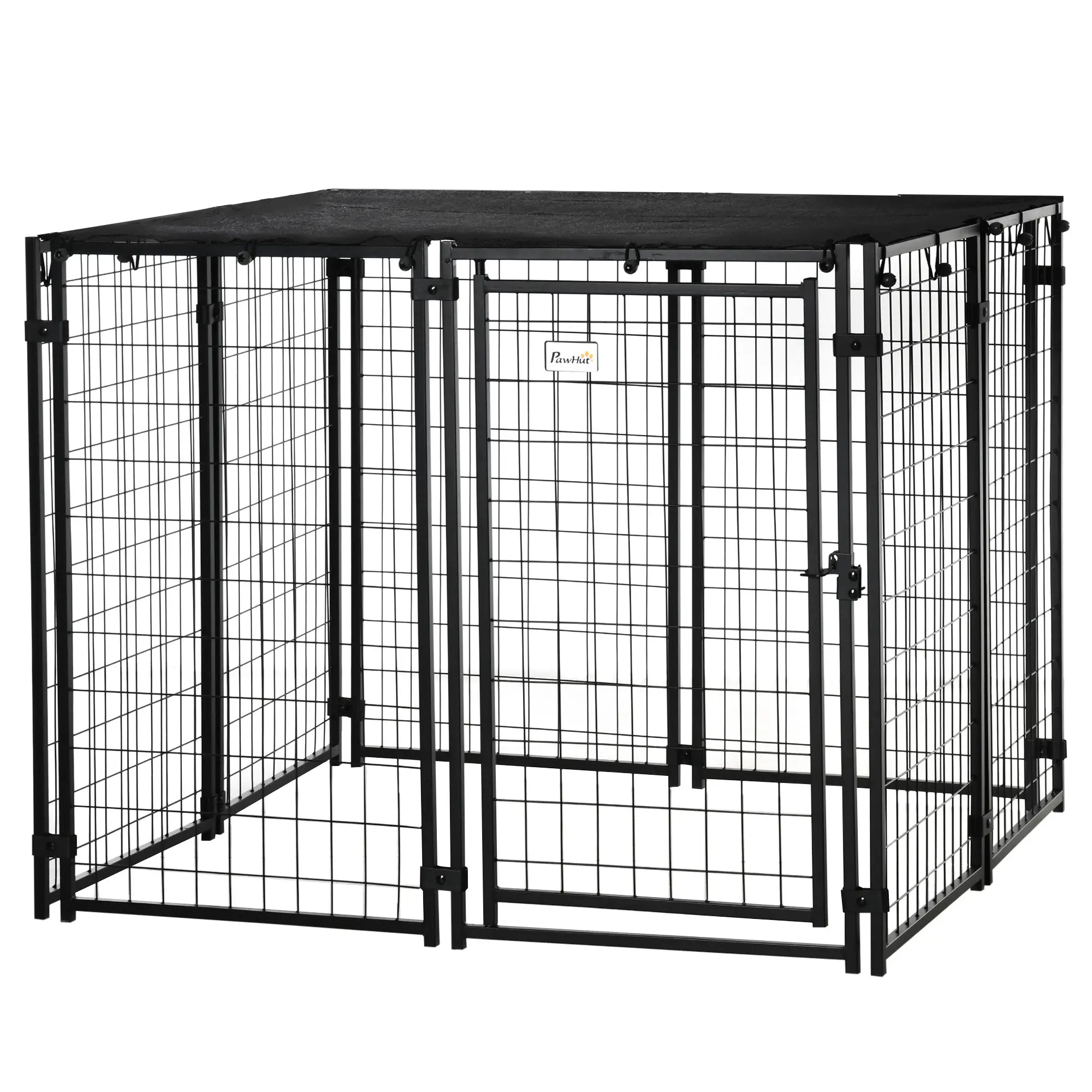 Foldable Dog Playpen with Cover, 8 Panels with Lockable Door, 141x141x113cm, Black