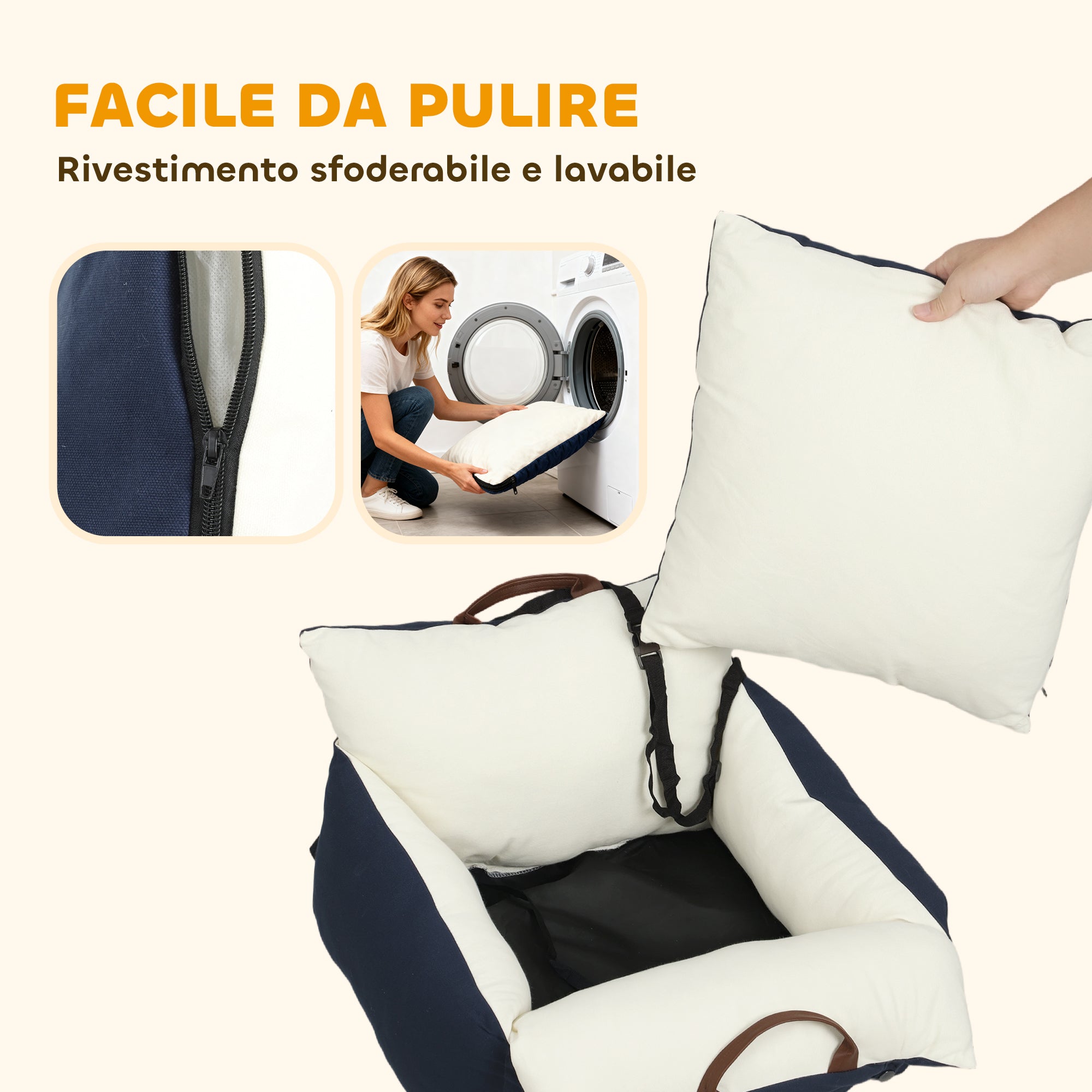 PawHut Car Seat for Small Dogs with Safety Leash, Removable and Washable, Blue