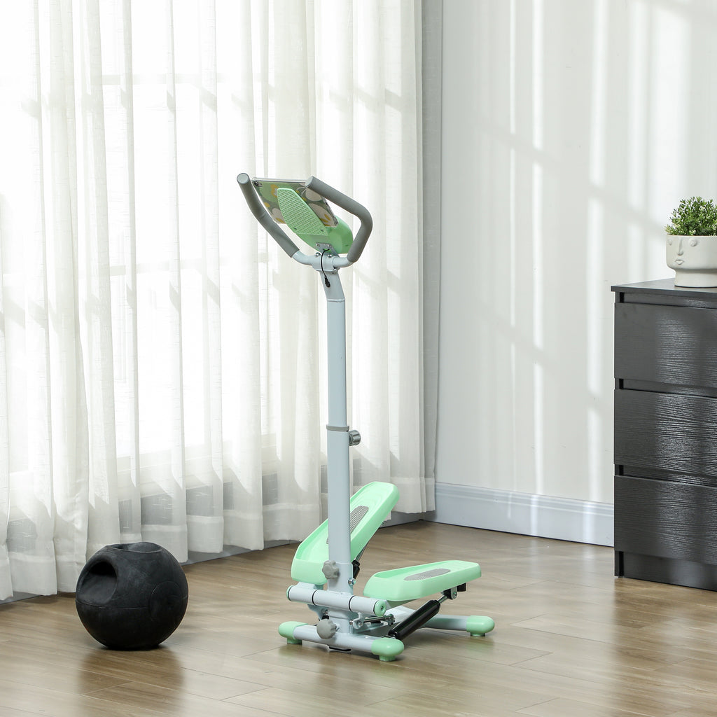 SPORTNOW Stepper with Handlebar and Adjustable Step and LCD Monitor, in Steel and ABS, 48x38x108-118 cm, Green