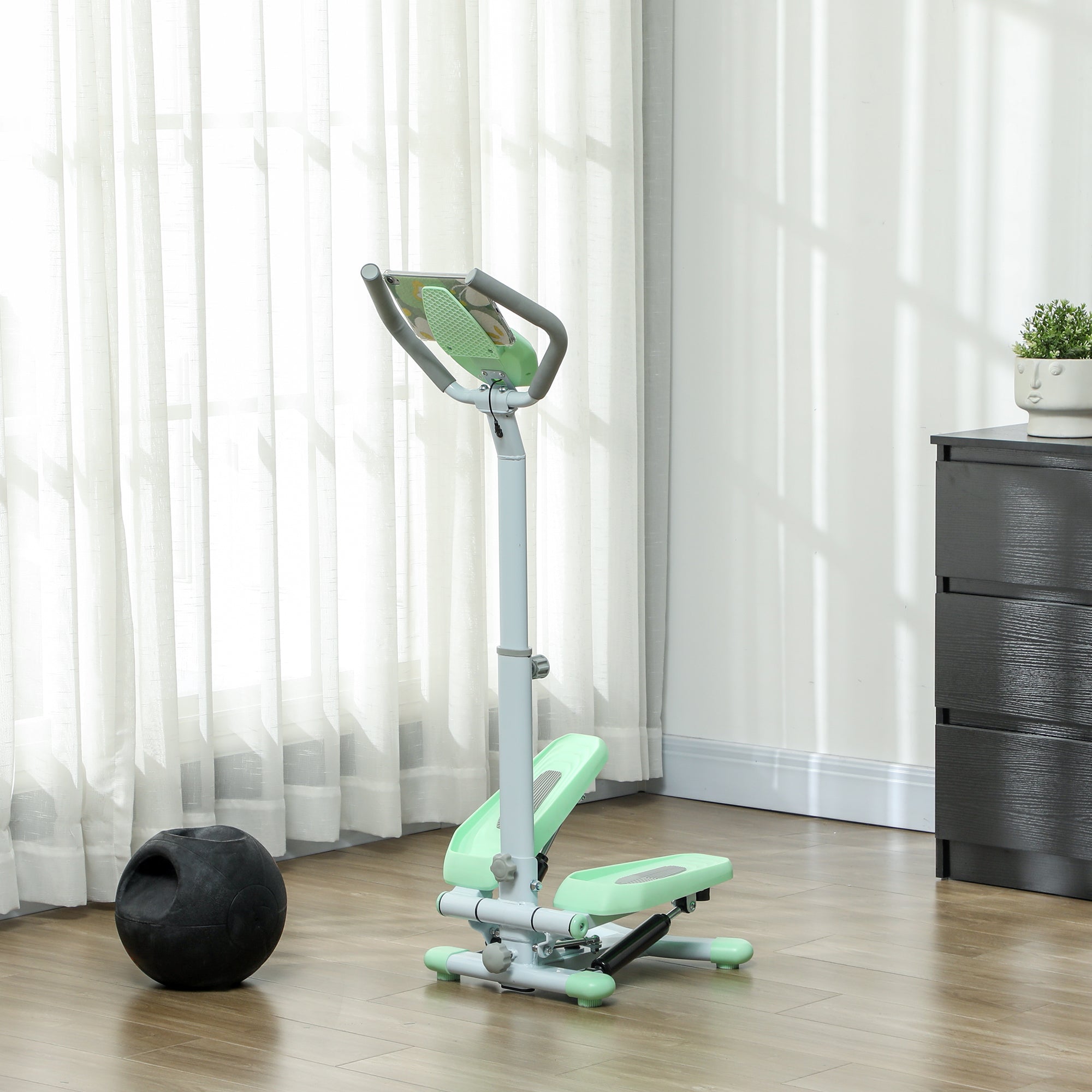 SPORTNOW Stepper with Handlebar and Adjustable Step and LCD Monitor, in Steel and ABS, 48x38x108-118 cm, Green
