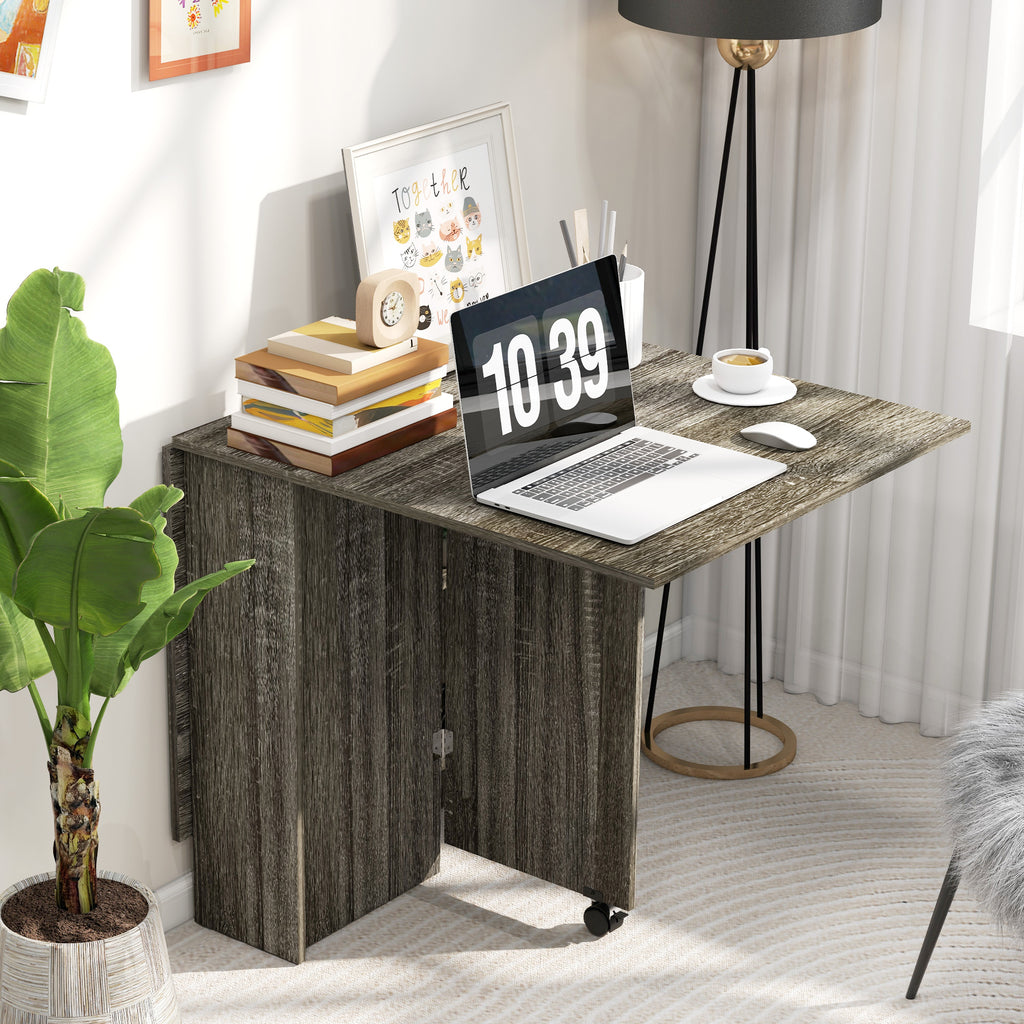 Drop-Leaf Table with 2 Lower Shelves for 6 People Max, Wooden 140x75x74 cm, Grey