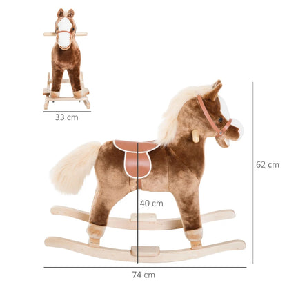 Wooden Rocking Horse Toy Ride-on Children Plush 74 × 33 × 62cm