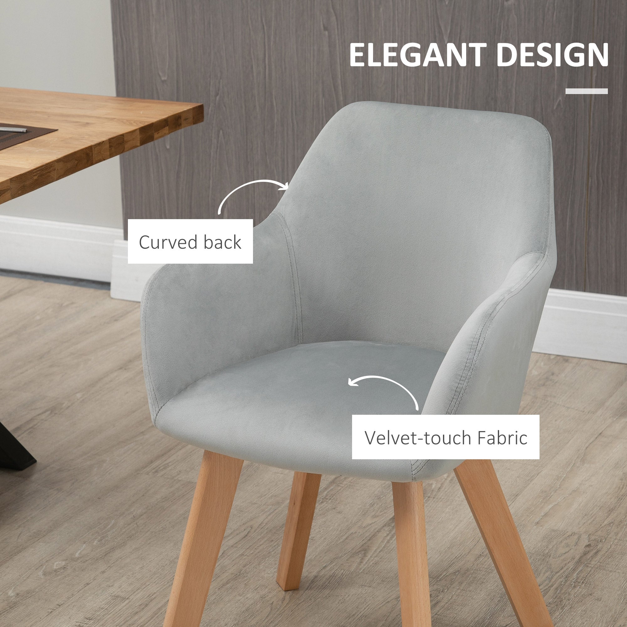 Homcom set 2 chairs for dining room padded velvet with armrests and wooden legs, gray - Borgè