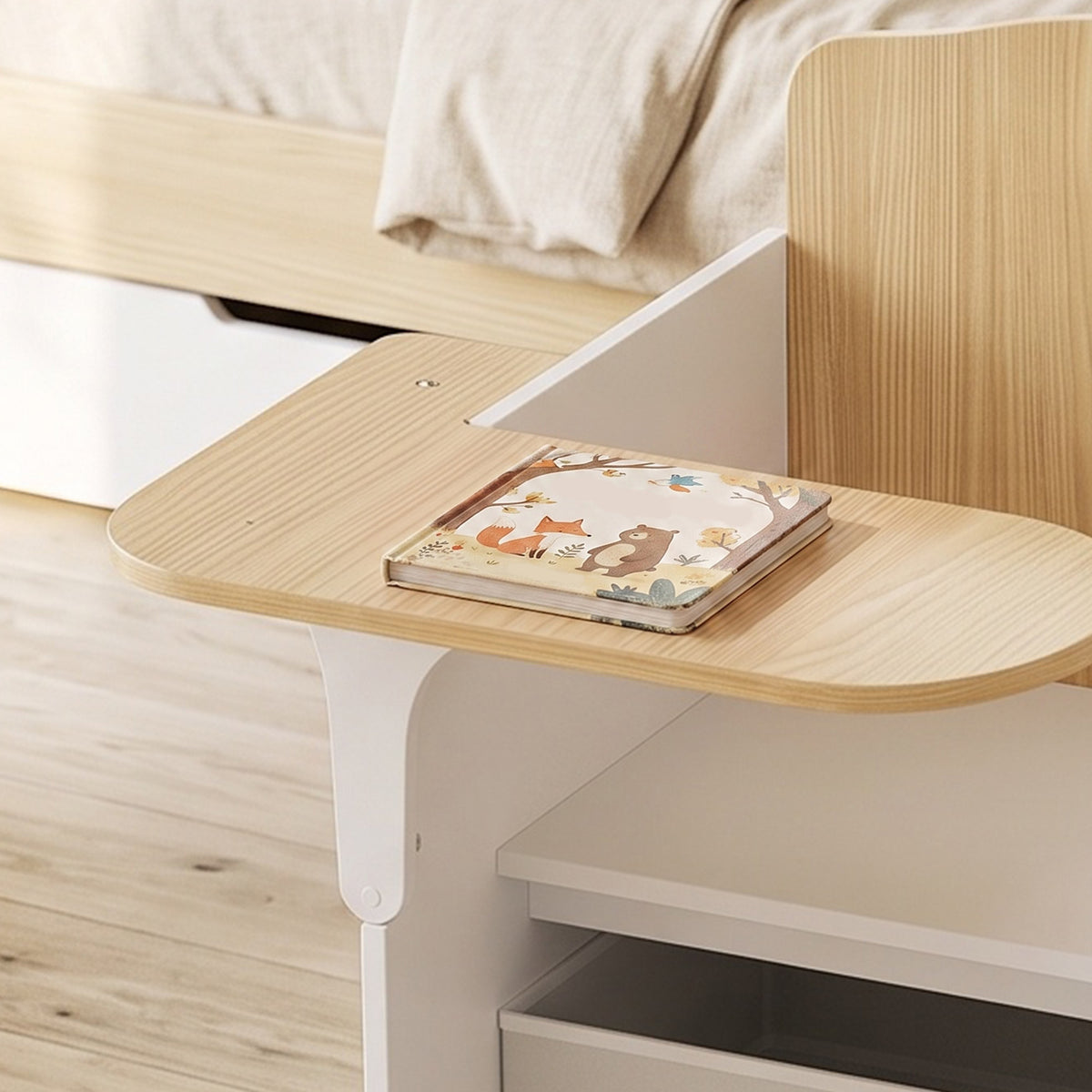 AIYAPLAY Children's Table and Chair Set for 3-5 Years Old in MDF Wood with Heart Patterns, Integrated Storage, White
