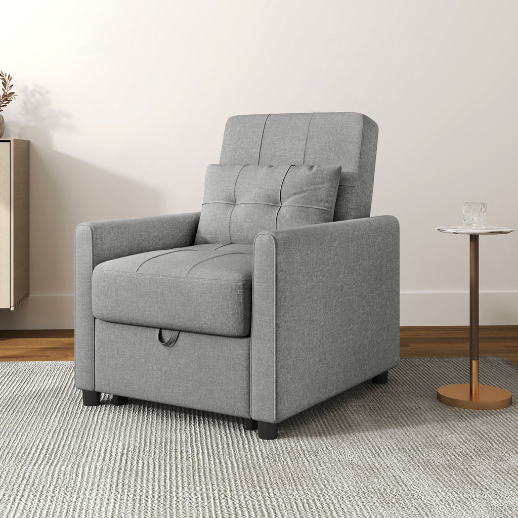 Single Reclining Armchair Bed on 3 Levels with Extra Cushion, 69x82x85cm, Light Grey