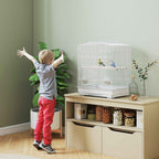 PawHut Portable Bird Cage with Handle, Removable Tray and 5 Doors, Perches and Swing, White