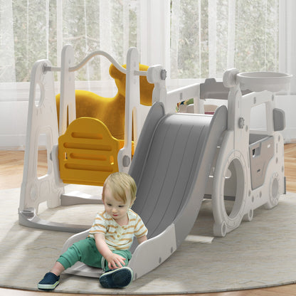 Aiyaplay Set slide for children 18-48 months with swing, cars and basket, 201x151x87.5cm, white - Borgè