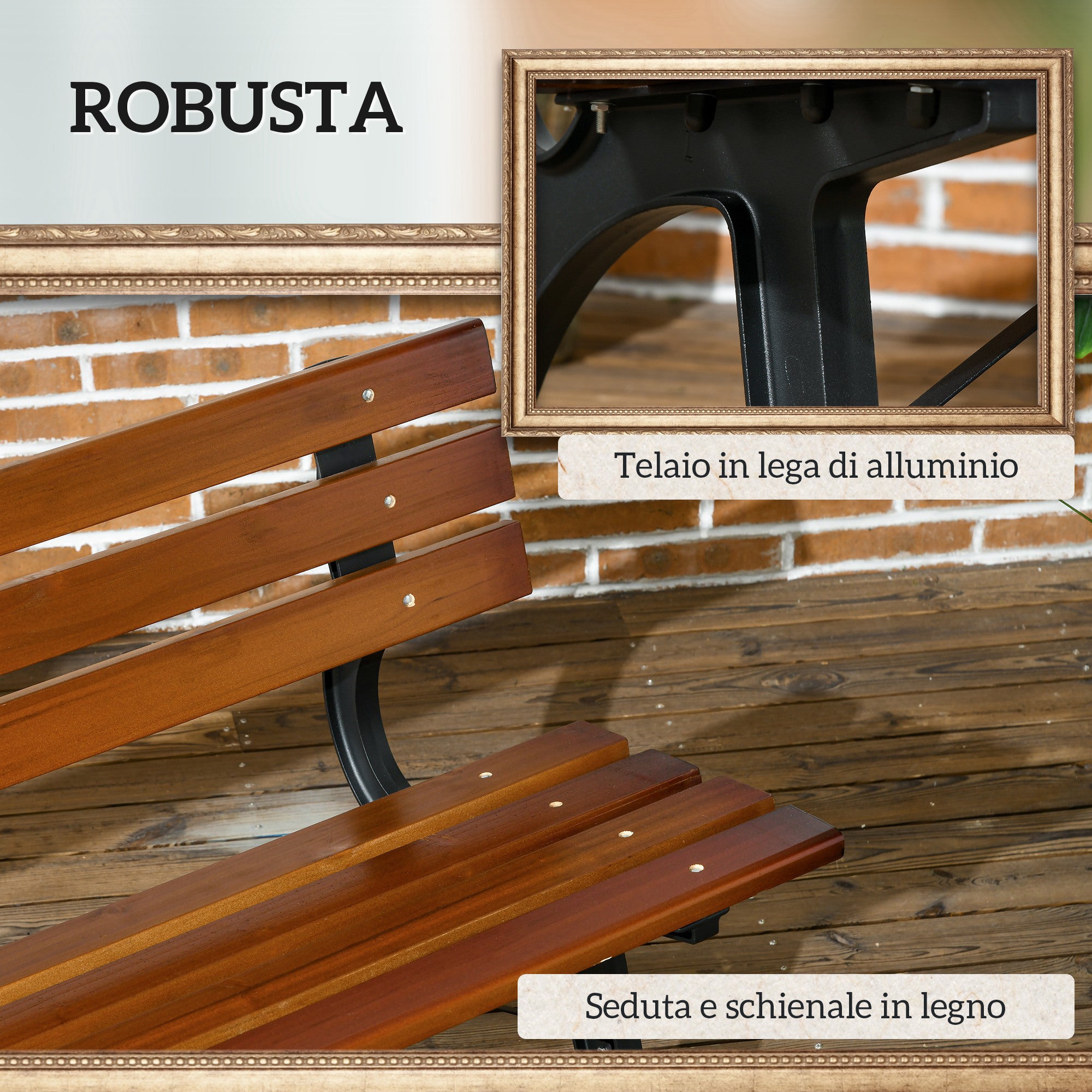 Outsunny 2-Seater Garden Bench with Cast Iron and Fir Wood Slats, 120x57x70 cm, Coffee