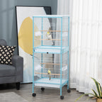 2-in-1 Bird Cage Indoor Aviary with 4 Wheels and Removable Trays, 51.5x50x140cm