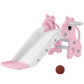 AIYAPLAY Kids Slide with Ladder, Basketball Hoop and Ball, Giraffe Design, for Children 1-3 Years Old, Pink