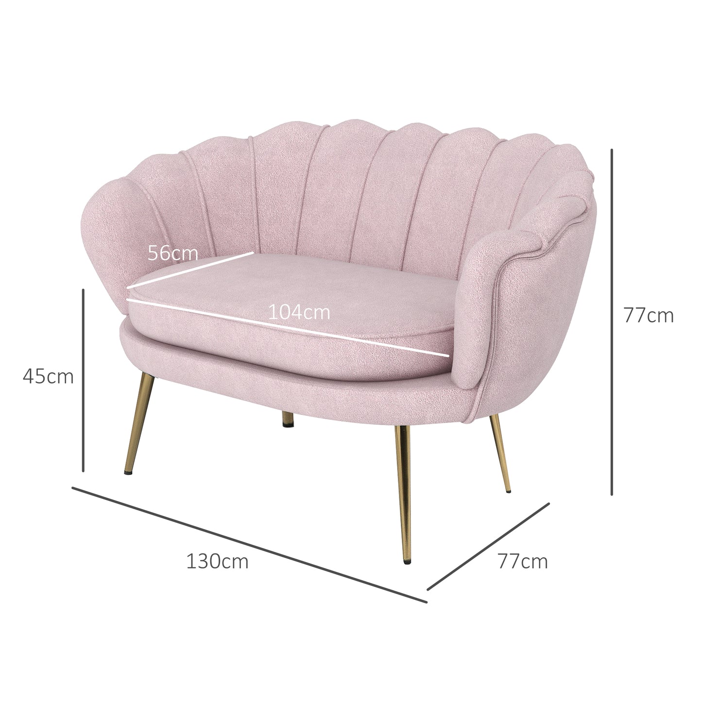 Vintage 2-Seater Sofa in Industrial Chic Style in Velvet Effect Fabric and Metal, 130x77x77 cm, Pink