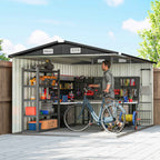 Outsunny 305 x 245 cm Metal Storage Shed, Sturdy Garden Shed with 4 Vents and Lockable Double Doors, Brown