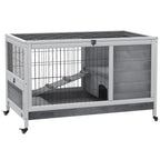 Wooden Rabbit Hutch with 4 Wheels, Rabbit House and Ramp, 90x53x59cm, Grey