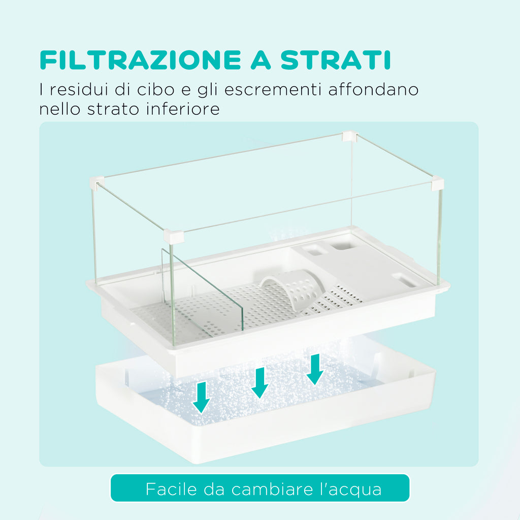 Turtle Tank with 3-Level Filter and Glass and ABS Panels, 51x31x25.5 cm, White