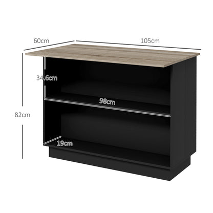 HOMCOM Kitchen Island with 2 Open Shelves and 2 Cabinets, in MDF, 105x60x82 cm, Oak and Black color - Borgè