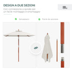 Rectangular Tilting Umbrella 2x1.5 m with 6 Ribs and Rope Opening, in Bamboo and Beige Polyester