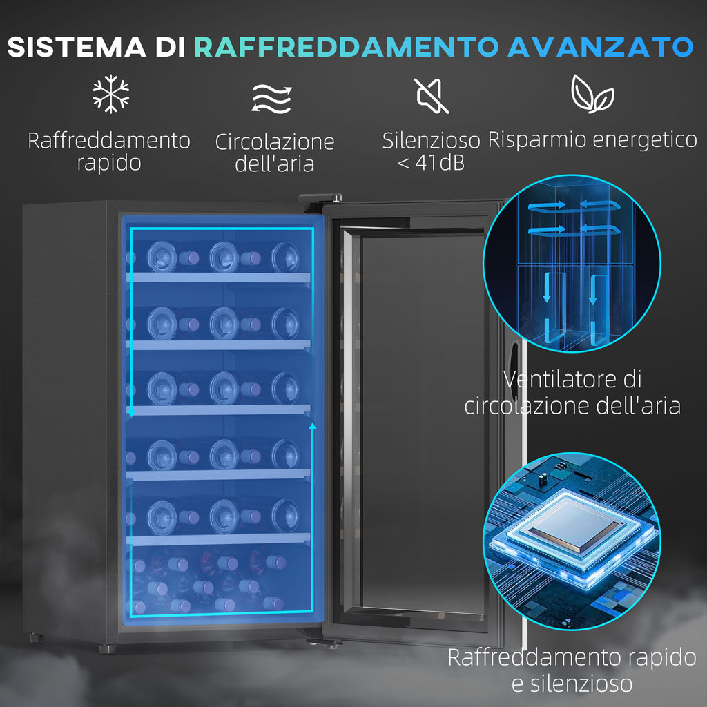 Wine Refrigerator for 41 Bottles, 91L Capacity, Temperature Control and Wooden Shelves, Black