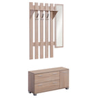 3-in-1 Wardrobe Furniture Set with Mirror and Shoe Rack for Entrance Hallway, Chipboard, 90 x 21.5 x 116cm, Oak