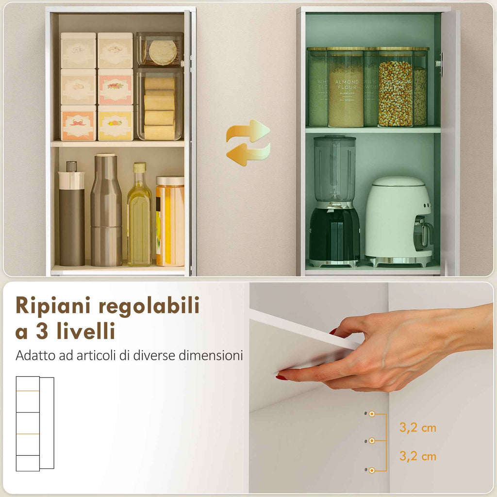 HOMCOM 5-Tier Slim Kitchen Cabinet with Adjustable Interior Space, Wooden, 40x35x180 cm, White