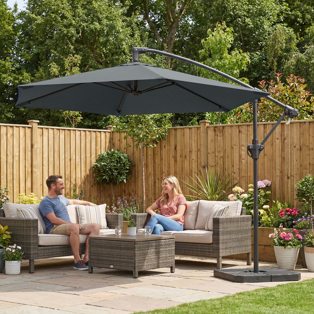 Outsunny Cantilever Umbrella with Cross Base, Metal and Polyester, 302x295x242 cm, Dark Grey