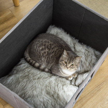 PawHut Cat House Pouf Padded Footstool with Removable and Washable Cushion, Gray