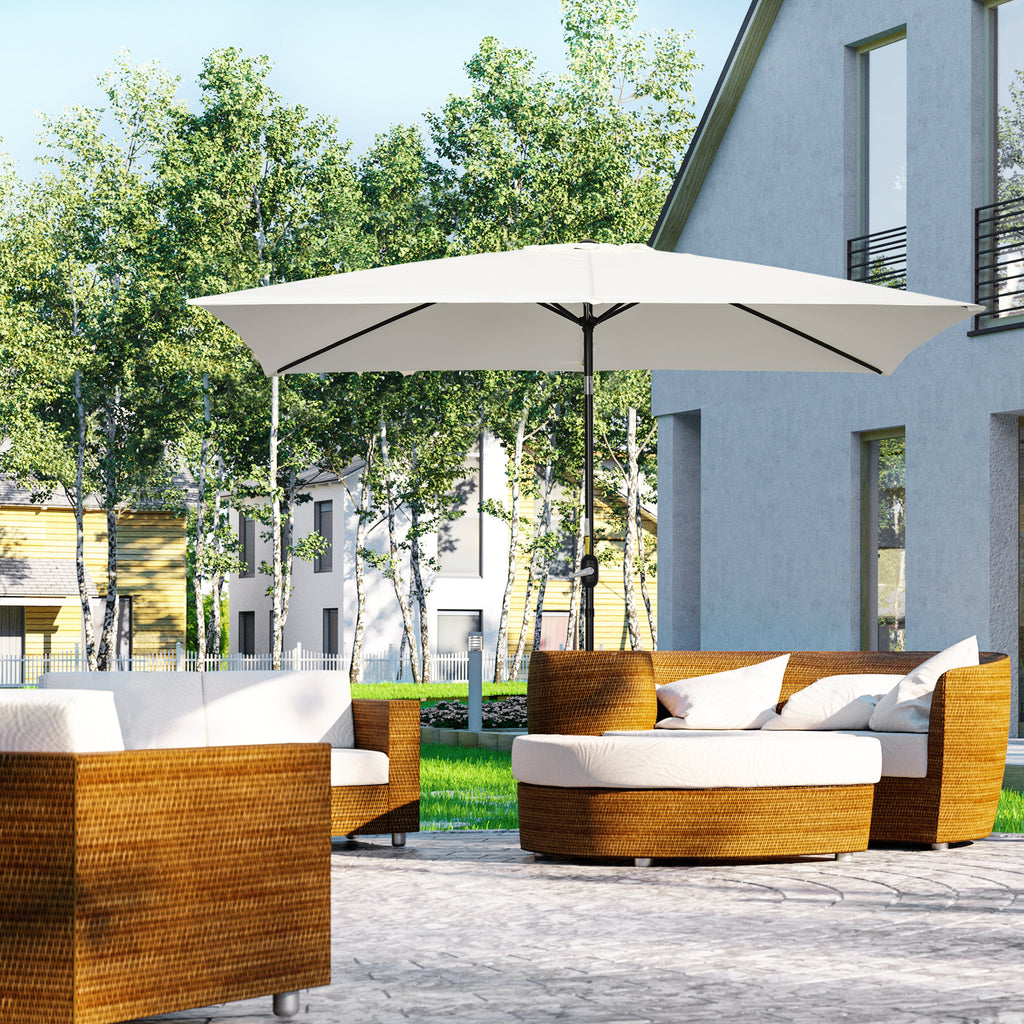 Rectangular Umbrella 2x3 m Foldable and Adjustable with Crank, in Aluminum and Polyester, Cream White
