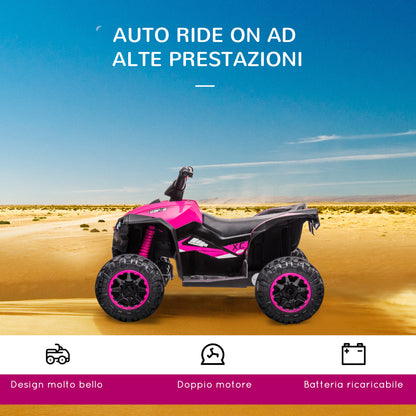 Electric Quad for Children 12V, 2 Speeds, Wide Wheels with Suspension and LED Headlights, Age 3-5 Years, Pink