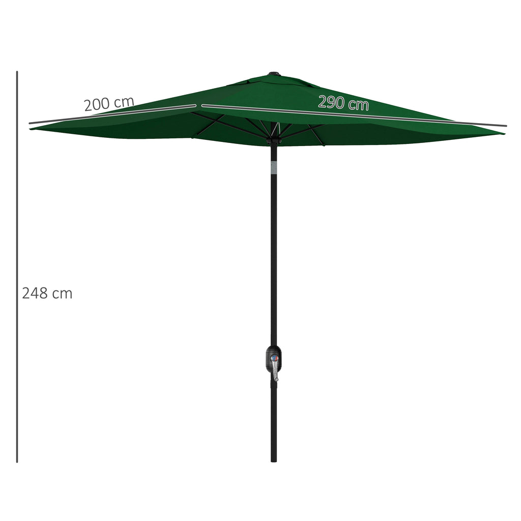 Outsunny 2x3m Rectangular Garden Umbrella with Crank Opening, Green