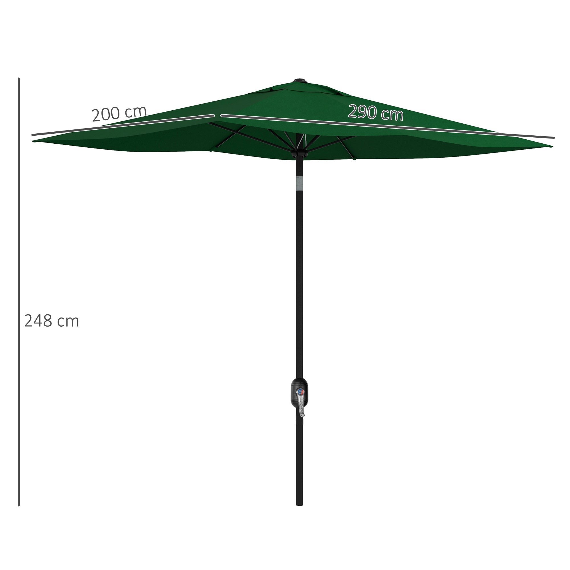 Outsunny 2x3m Rectangular Garden Umbrella with Crank Opening, Green